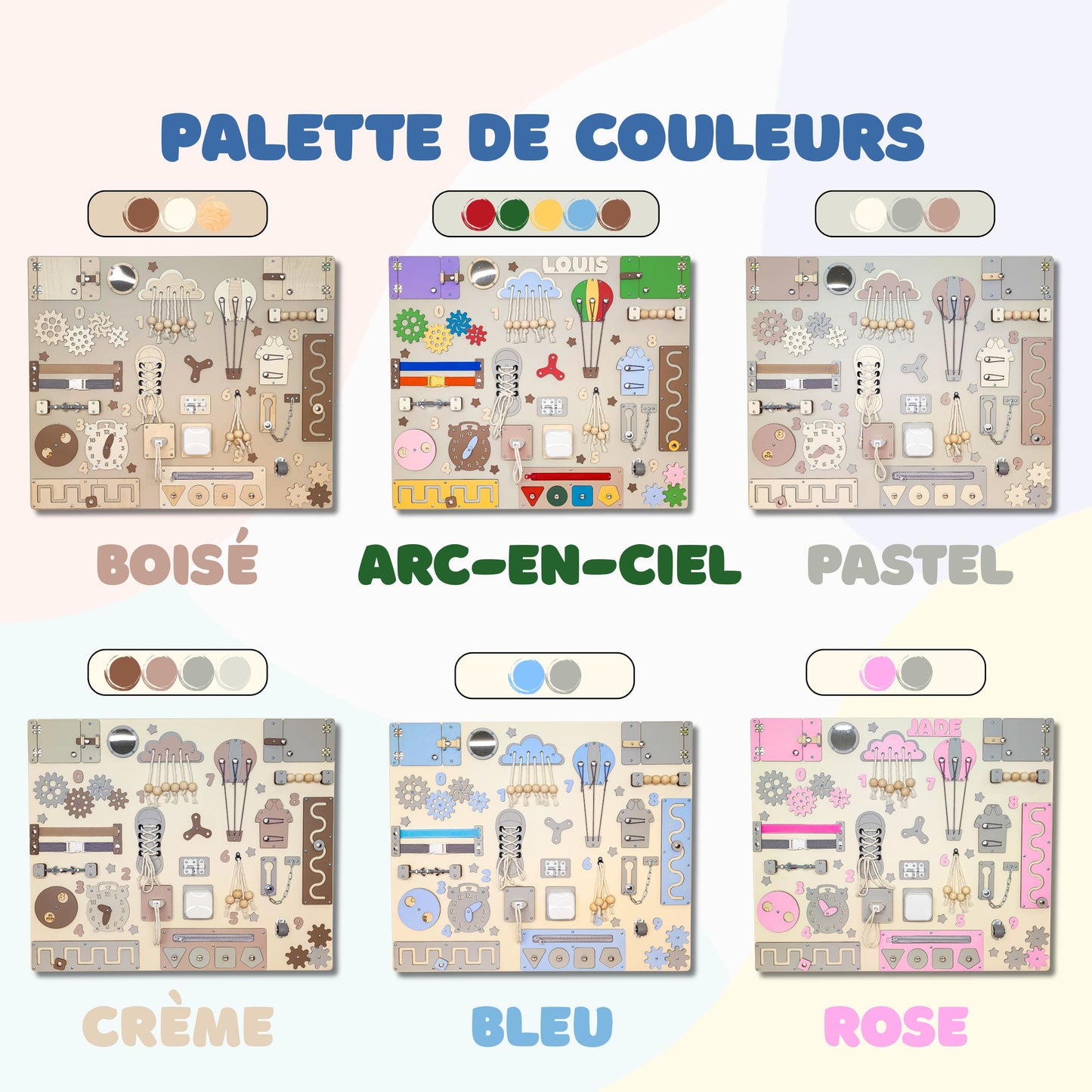 Busy Board Montessori Compacte 40x60 cm – Planche Sensorielle Éducative pour Bébé
