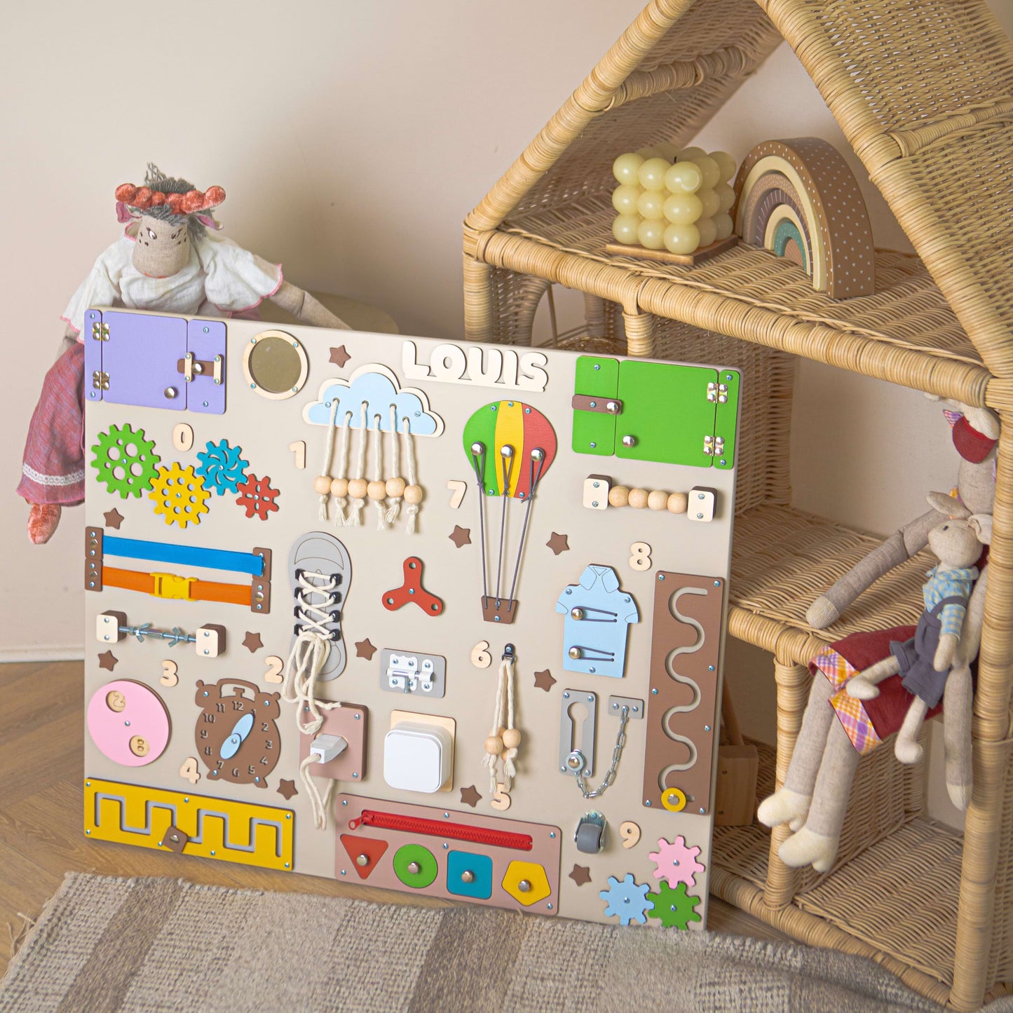 Busy Board Sensorielle en Bois 70x60 cm – Jeu Montessori Évolutif pour Jeunes Enfants