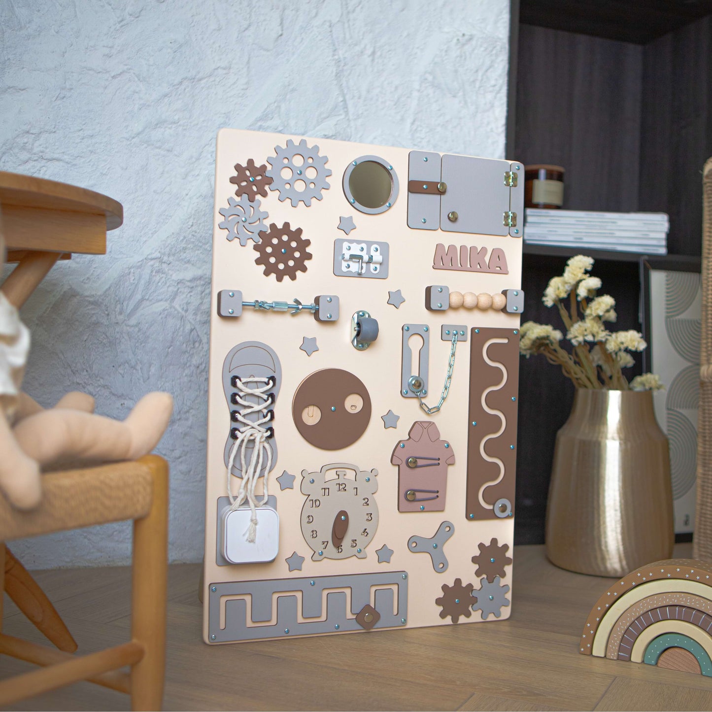 Busy Board Montessori Compacte 40x60 cm – Planche Sensorielle Éducative pour Bébé