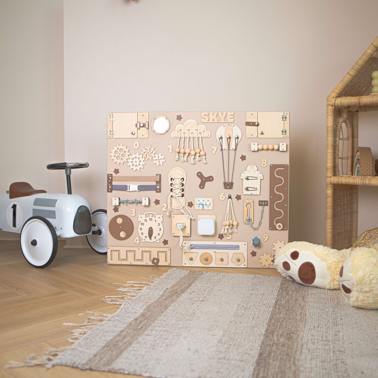 Busy Board Sensorielle en Bois 70x60 cm – Jeu Montessori Évolutif pour Jeunes Enfants