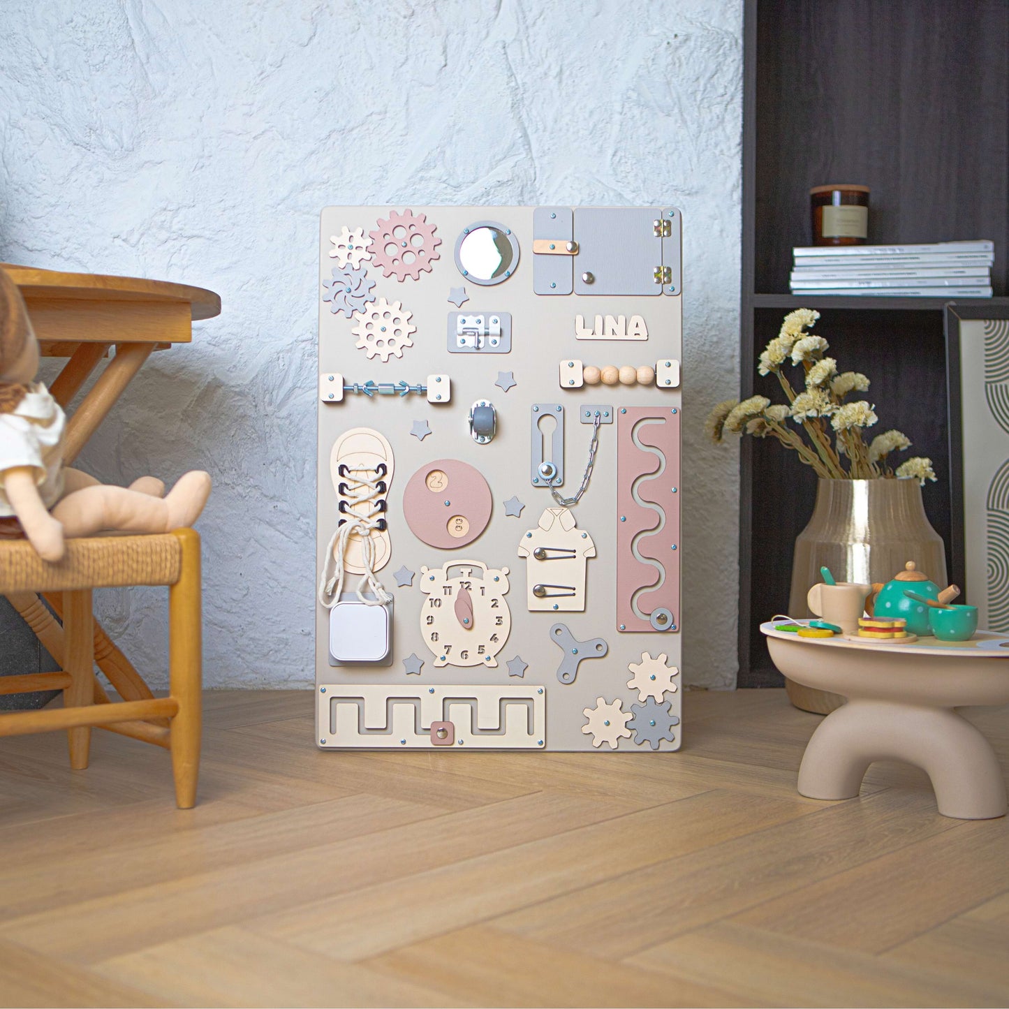 Busy Board Montessori Compacte 40x60 cm – Planche Sensorielle Éducative pour Bébé