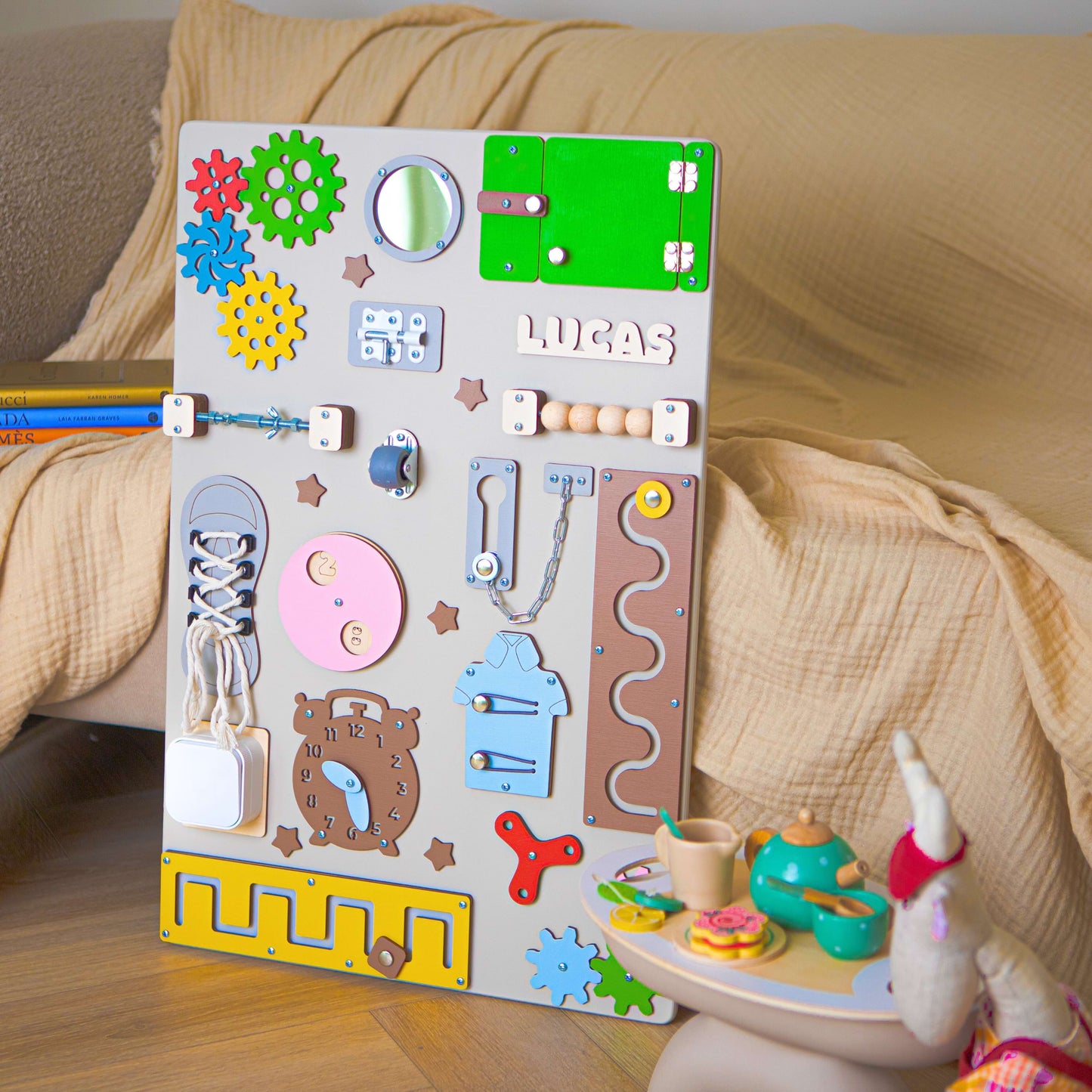Busy Board Montessori Compacte 40x60 cm – Planche Sensorielle Éducative pour Bébé